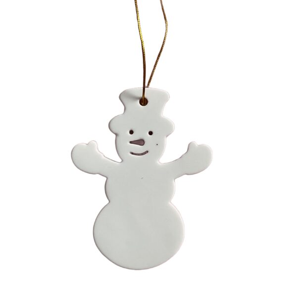 Nouveau ! Suspension Bonhomme de neige 9 cm en porcelaine blanche, Dimensions : hauteur 9 cm, largeur 7 cm, épaisseur 3 mm