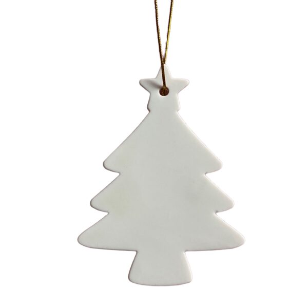 Suspension Sapin de noël 10 cm, en porcelaine blanche Dimensions : hauteur 10 cm, largeur 7,5 cm, épaisseur 3 mm