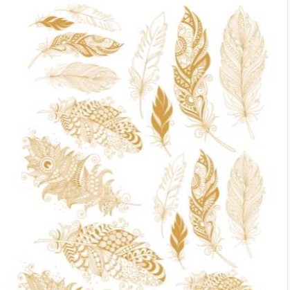 70440-Décalcomanie Plumes en Or brillant en A4 la Décalcomanie Plumes en Or brillant est vendu en format 21 cm x 29 cm, et vous permet de décorer vos porcelaines et donne un rendu exceptionnel pour décorer avec les enfants en préparant noël ou pour créer de jolies fantaisies en fond ou bijoux,