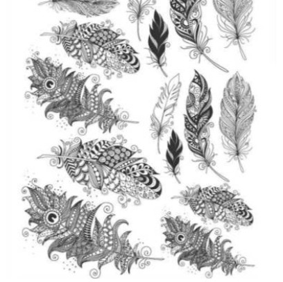 70442-Décalcomanie-18-Plumes-Noires-A4 la Décalcomanie Plumes noires est vendu en format 21 cm x 29 cm, et vous permet de décorer vos porcelaines et donne un rendu exceptionnel pour décorer avec les enfants en préparant noël ou pour créer de jolies fantaisies en fond ou bijoux,