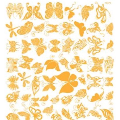70470-décalcomanie-papillons-Or-brillant-A4 la Décalcomanie Papillons en Or brillant est vendu en format 21 cm x 29 cm, et vous permet de décorer vos porcelaines et donne un rendu exceptionnel pour décorer avec les enfants en préparant noël ou pour créer de jolies fantaisies en fond ou bijoux,