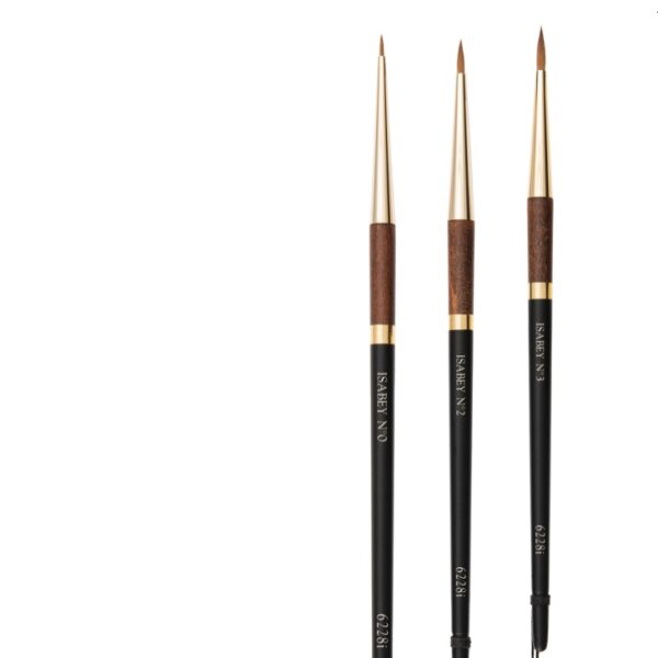 Le pinceau Pinceau 6228i N°00 Isabey de chez Raphaël est en poils de Martre Kolinsky pure ; ses poils confèrent au pinceau du ressort, de l'élasticité et une excellente nervosité. Cette série est proposée dans un diamètre plus petit  et une longueur un peu plus longue que les séries 6222, 6223, 6227, 6228 ou 6229, un excellent compromis